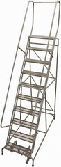 Cotterman - 130" 10 Step Rolling Warehouse Ladder - Rolling Safety Ladder, 450 Lb Capacity, 100" Platform Height, 32" Base Width x 72" Base Depth, Perforated Tread - Eagle Tool & Supply