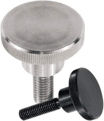 KIPP - M8 Knurled Shoulder Flat Tip Grade 1.0718 Steel Thumb Screw - 48mm OAL, 30mm Head Diam x 6mm Head Height, Black Oxide Finish - Eagle Tool & Supply