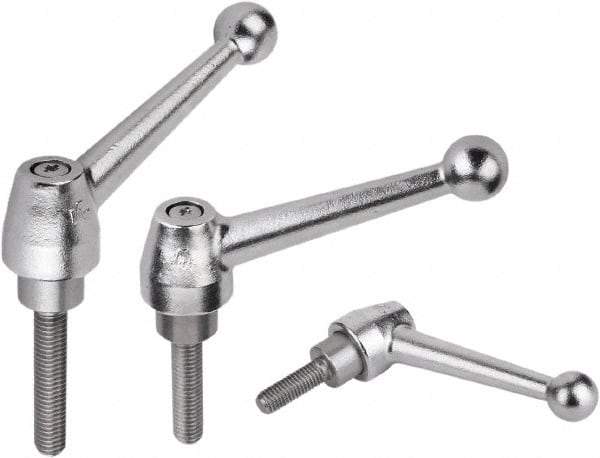 KIPP - M16, Steel Threaded Stud Adjustable Clamping Handle - 2.3622" Thread Length, Silver Handle with Threaded Stud - Eagle Tool & Supply