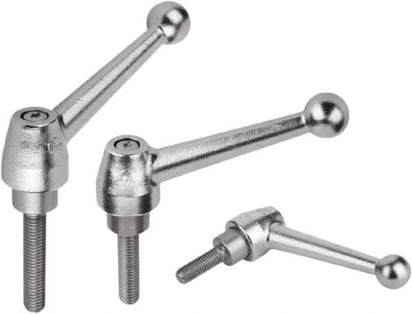 KIPP - M16, Steel Threaded Stud Adjustable Clamping Handle - 2.7559" Thread Length, Silver Handle with Threaded Stud - Eagle Tool & Supply