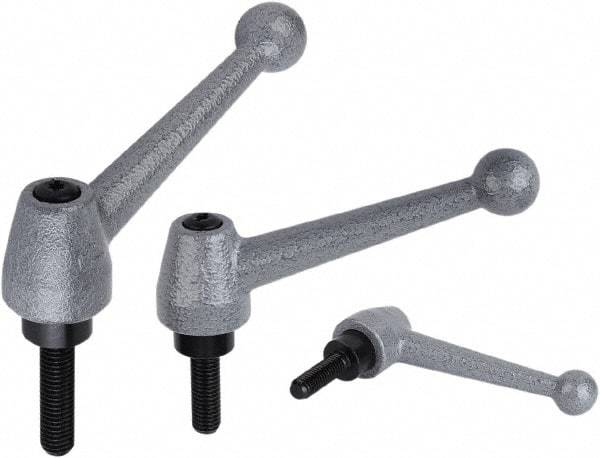KIPP - M12, Stainless Steel Threaded Stud Adjustable Clamping Handle - 63/64" Thread Length, Metallic Handle with Threaded Stud - Eagle Tool & Supply