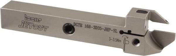 Iscar - External Thread, 1.378" Max Depth of Cut, 3mm Min Groove Width, 120" OAL, Left Hand Indexable Grooving Cutoff Toolholder - 16mm Shank Height x 16mm Shank Width, DGN/DGR Insert Style, DGT Toolholder Style, Series Do-Grip/JetHPLine - Eagle Tool & Supply