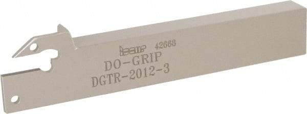 Iscar - External Thread, 1.378" Max Depth of Cut, 3mm Min Groove Width, 125mm OAL, Right Hand Indexable Grooving Cutoff Toolholder - 20mm Shank Height x 12mm Shank Width, DGN/DGR/GRIP Insert Style, DGT Toolholder Style, Series Do-Grip - Eagle Tool & Supply