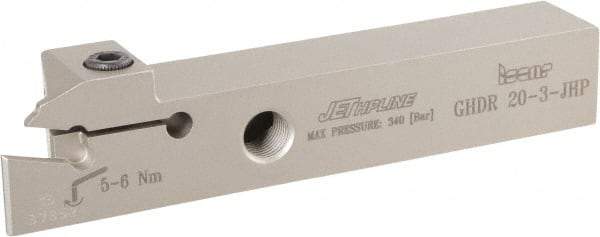 Iscar - GHD, External, Right Hand, 9mm Max Depth of Cut, 2.8 to 4mm Groove Width, Indexable Grooving Tool Holder - GI.., GPV, TIP Insert Compatibility, 20mm Shank Height, 20mm Shank Width, 120mm OAL, Through Coolant - Eagle Tool & Supply