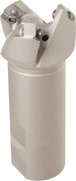 Iscar - 42° Lead Angle, 1.62" Max Cut Diam, 1-1/4" Min Cut Diam, 0.1" Max Depth of Cut, Indexable Chamfer and Angle End Mill - 3 Inserts, 4" Overall Length, Through Coolant, Weldon Flat - Eagle Tool & Supply