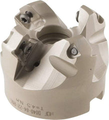 Iscar - 49.4, 50.7, 52.1mm Cut Diam, 22mm Arbor Hole, 8mm Max Depth of Cut, 42° Indexable Chamfer & Angle Face Mill - 4 Inserts, OE.. 060405\xB6OEMW 060405-AETN\xB6REMT 1505-LM-76 Insert, Right Hand Cut, 4 Flutes, Through Coolant, Series Heliocto - Eagle Tool & Supply