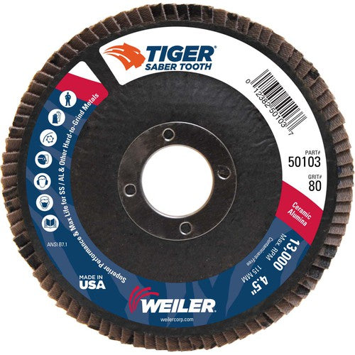 ‎4-1/2″ Saber Tooth Ceramic Abrasive Flap Disc, Angled, Phenolic Backing, 80C, 7/8″ Arbor Hole - Eagle Tool & Supply