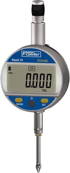 Fowler - 0 to 25mm Range, 0.0005" Graduation, Electronic Drop Indicator - Center Lug Back, Accurate to 0.0004", Inch & Metric System, LCD Display - Eagle Tool & Supply