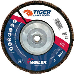 7″ Saber Tooth Ceramic Abrasive Flap Disc, Angled, Phenolic Backing, 60C, 5/8″-11 UNC Nut - Eagle Tool & Supply