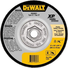 DeWALT - 24 Grit, 9" Wheel Diam, Type 27 Depressed Center Wheel - Coarse/Medium Grade, Ceramic, N Hardness, 6,600 Max RPM - Eagle Tool & Supply