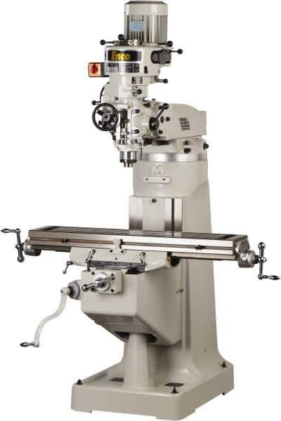 Enco - 9" Table Width x 42" Table Length, Step Pulley Control, 3 Phase Knee Milling Machine - R8 Spindle Taper, 3 hp - Eagle Tool & Supply