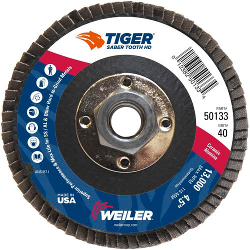 ‎4-1/2 Saber Tooth High Density Ceramic Abrasive, 40C, 5/8″-11 UNC Nut - Eagle Tool & Supply