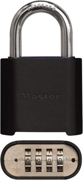 Master Lock - 2" Body Width x 3" Body Height, 1" Shackle Clearance, Powder Coating Combination Lock - 5/16" Shackle Diam, 1" Shackle Width, Set Your Own 4 Digit Combination - Eagle Tool & Supply