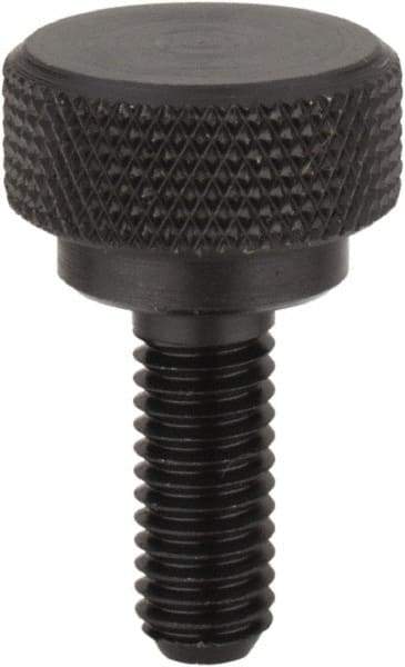 Morton Machine Works - 1/4-20 Knurled Shoulder Flat Tip Grade C-12L14 Steel Thumb Screw - 1" OAL, 3/8" Head Height - Eagle Tool & Supply