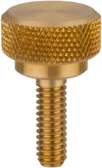 Morton Machine Works - #6-32 Knurled Shoulder Flat Tip Brass Thumb Screw - 3/4" OAL, 5/16" Head Height - Eagle Tool & Supply