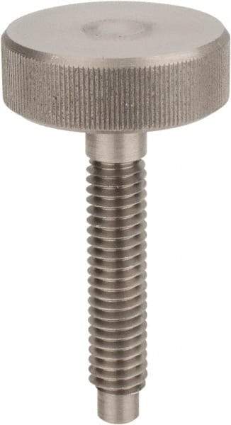 Morton Machine Works - M10x1.50 Knurled Shoulderless Dog Point Tip Grade 303 Stainless Steel Thumb Screw - 75mm OAL, 32mm Head Diam x 11mm Head Height - Eagle Tool & Supply