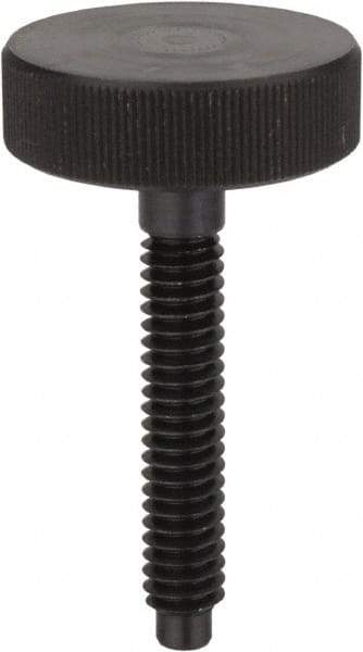 Morton Machine Works - M12x1.75 Knurled Shoulderless Dog Point Tip Grade C-12L14 Steel Thumb Screw - 89mm OAL, 32mm Head Diam x 13mm Head Height - Eagle Tool & Supply