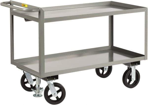 Little Giant - 2,400 Lb Capacity, 2 Shelf, Steel Shelf Truck - 36" Long x 24" Wide x 36" High, 8" Diam Mold-On Rubber Wheels - Eagle Tool & Supply