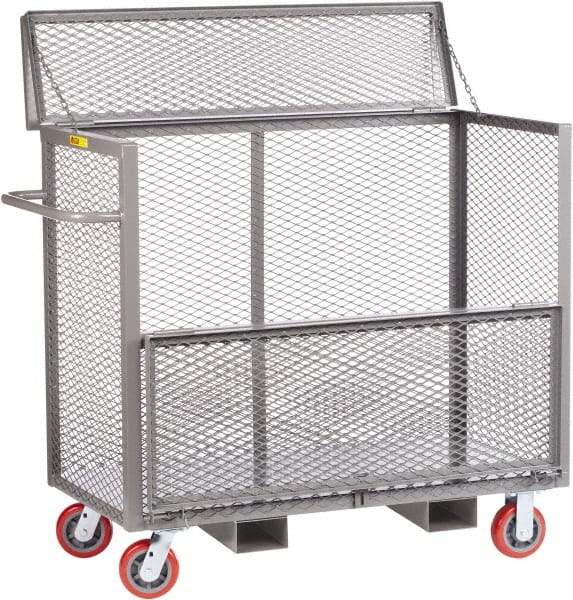Little Giant - 3,600 Lb Capacity, 1 Shelf, 4-Sided Steel Security Truck - 60" Long x 30" Wide x 47" High, 6" Diam Polyurethane Wheels - Eagle Tool & Supply