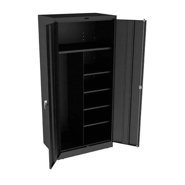 Tennsco - 6 Shelf Combination Storage Cabinet - Steel, 36" Wide x 24" Deep x 78" High, Black - Eagle Tool & Supply
