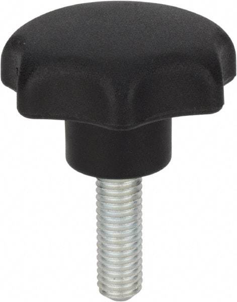 Morton Machine Works - 1.97" Head Diam, 7 Point Scalloped Knob - 3/8-16 Stem, Thermoplastic, Black - Eagle Tool & Supply