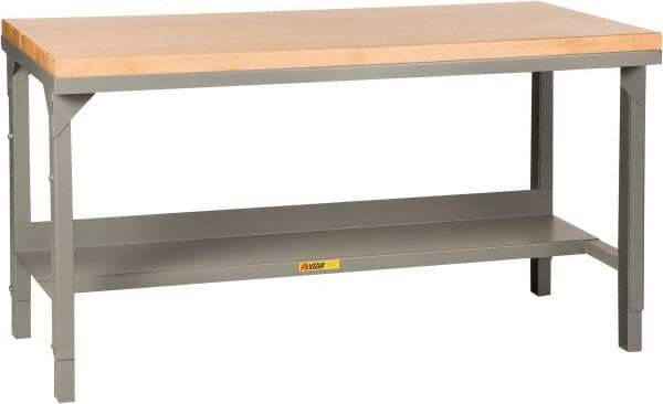 Little Giant - 72 Wide x 36" Deep x 42-3/4" High, Butcher Block Workbench - Straight Edge, Adjustable Height Legs, Gray - Eagle Tool & Supply