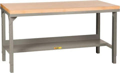 Little Giant - 72 Wide x 36" Deep x 42-3/4" High, Butcher Block Workbench - Straight Edge, Adjustable Height Legs, Gray - Eagle Tool & Supply