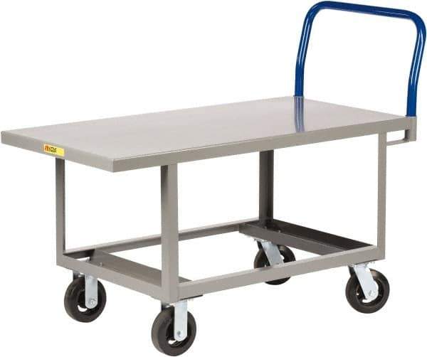 Little Giant - 2,000 Lb Capacity Steel 6-Wheeled Platform Truck - Steel Deck, 30" OAW, 48" Platform Length, Mold On Rubber Casters - Eagle Tool & Supply