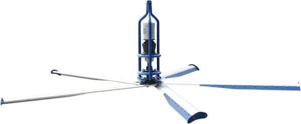 Patterson Fan - 5 Blades, 8' Blade Length, 67,178 CFM High Performance Industrial Ceiling Fan - 110 RPM, 460V, 1.8 Amps, Blue & Silver - Eagle Tool & Supply