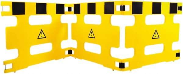 Made in USA - 36" High Folding Barricade - Plastic, Black & Yellow - Eagle Tool & Supply