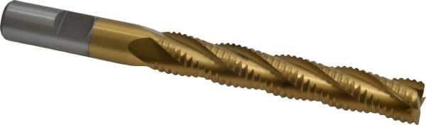 Interstate - 1/2" Diam, Coarse Pitch, 3" LOC, 4 Flute Cobalt Roughing Square End Mill - TiN Finish, 5" OAL, 1/2" Shank Diam, Single End - Eagle Tool & Supply