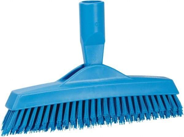 Vikan - 1.6" Bristle Length, Polyester Utility Scrub Brush - 9" Long x 1-1/2" Wide Head, 9-1/4" OAL, European Threaded Handle, Blue, Polypropylene Block - Eagle Tool & Supply