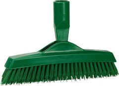 Vikan - 1.6" Bristle Length, Polyester Utility Scrub Brush - 9" Long x 1-1/2" Wide Head, 9-1/4" OAL, European Threaded Handle, Green, Polypropylene Block - Eagle Tool & Supply