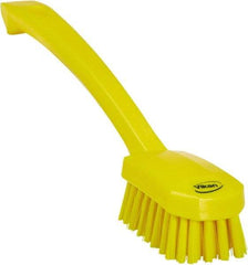 Vikan - 0.8" Bristle Length, Polyester Food Service Brush - 3" Long x 1.6" Wide Head, 10.2" OAL, Ergonomic Handle, Yellow, Polypropylene Block - Eagle Tool & Supply