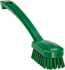 Vikan - 0.8" Bristle Length, Polyester Food Service Brush - 3" Long x 1.6" Wide Head, 10.2" OAL, Ergonomic Handle, Green, Polypropylene Block - Eagle Tool & Supply