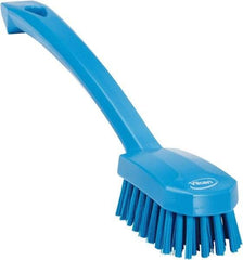 Vikan - 0.8" Bristle Length, Polyester Food Service Brush - 3" Long x 1.6" Wide Head, 10.2" OAL, Ergonomic Handle, Blue, Polypropylene Block - Eagle Tool & Supply