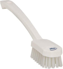 Vikan - 0.8" Bristle Length, Polyester Food Service Brush - 3" Long x 1.6" Wide Head, 10.2" OAL, Ergonomic Handle, White, Polypropylene Block - Eagle Tool & Supply