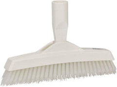 Vikan - 1.6" Bristle Length, Polyester Utility Scrub Brush - 9" Long x 1-1/2" Wide Head, 9-1/4" OAL, European Threaded Handle, White, Polypropylene Block - Eagle Tool & Supply