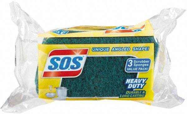 SOS - 4-1/2" Long x 2-1/2" Wide x 0.9" Thick Scouring Sponge - Heavy-Duty, Yellow/Green - Eagle Tool & Supply