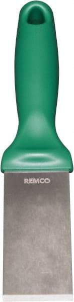 Remco - Stiff Stainless Steel Beveled Scraper - 1-1/2" Blade Width x 3-1/2" Blade Length, 5-13/32" Long Ergonomic Polypropylene Handle - Eagle Tool & Supply