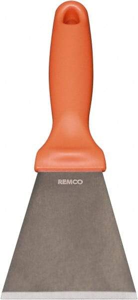 Remco - Stiff Stainless Steel Beveled Scraper - 3" Blade Width x 3-1/2" Blade Length, 5-13/32" Long Ergonomic Polypropylene Handle - Eagle Tool & Supply