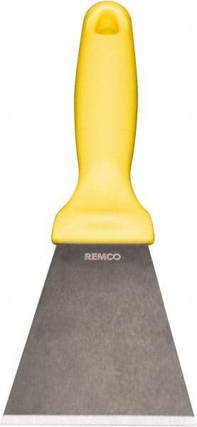 Remco - Stiff Stainless Steel Beveled Scraper - 3" Blade Width x 3-1/2" Blade Length, 5-13/32" Long Ergonomic Polypropylene Handle - Eagle Tool & Supply