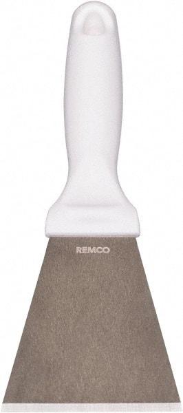 Remco - Stiff Stainless Steel Beveled Scraper - 3" Blade Width x 3-1/2" Blade Length, 5-13/32" Long Ergonomic Polypropylene Handle - Eagle Tool & Supply