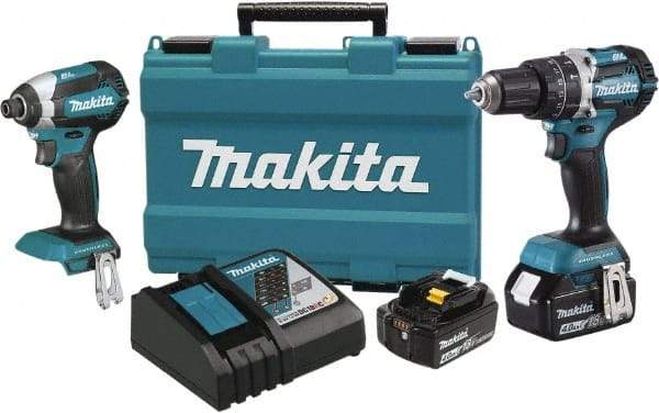 Makita - 18 Volt Cordless Tool Combination Kit - Includes 1/2" Hammer Drill & 1/4" Impact Driver, Lithium-Ion Battery Included - Eagle Tool & Supply