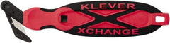 Klever Innovations - Quick-Change Safety Cutter - 1-1/4" Carbon Steel Blade, Red Plastic/Softgrip Handle, 1 Blade Included - Eagle Tool & Supply