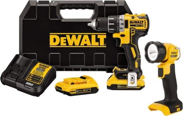 DeWALT - 20 Volt 1/2" Chuck Mid-Handle Cordless Drill - 0-500 & 0-2000 RPM, Keyless Chuck, Reversible, 2 Lithium-Ion Batteries Included - Eagle Tool & Supply