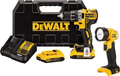 DeWALT - 20 Volt 1/2" Chuck Mid-Handle Cordless Drill - 0-500 & 0-2000 RPM, Keyless Chuck, Reversible, 2 Lithium-Ion Batteries Included - Eagle Tool & Supply