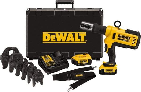 DeWALT - 4 Ton Electric Crimper - Includes DCE200, (2) DCB204, DCE115, Shoulder Strap, (5) 1/2 - 2" Crimping Heads, Kit Box - Eagle Tool & Supply