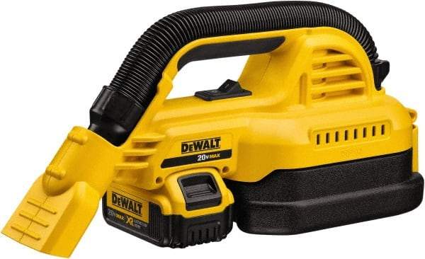 DeWALT - 0.5 Gal Plastic Tank, Battery Powered Wet/Dry Vacuum - 0.33 Peak hp, 20 Volt, 1-1/4" Hose Fitting, Cordless, HEPA Filter, Accessories Included - Eagle Tool & Supply