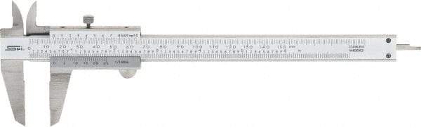 SPI - 0 to 150mm Stainless Steel Vernier Caliper - 0.02mm Graduation, 1.57" Jaw Depth, 0.001" Accuracy, Includes NIST Traceability Certificate - Eagle Tool & Supply